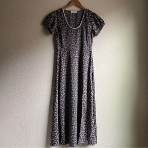 Natural Life Grey with Pink Ditsy Floral Print Short Sleeve Boho Midi Dress XS